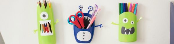 Schreibtisch-Monster für's Kinderzimmer: DIY aus Shampoo-Flaschen