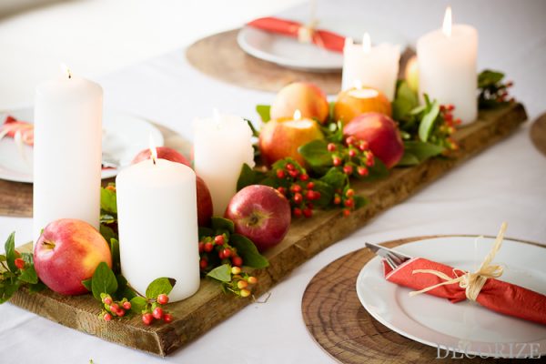 Herbstliche Tischdeko mit Äpfeln