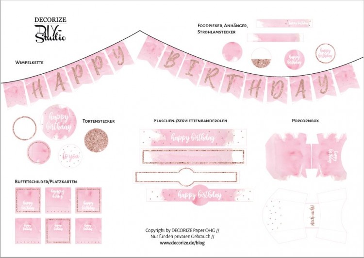 Printable Happy Birthday Roségold übersicht